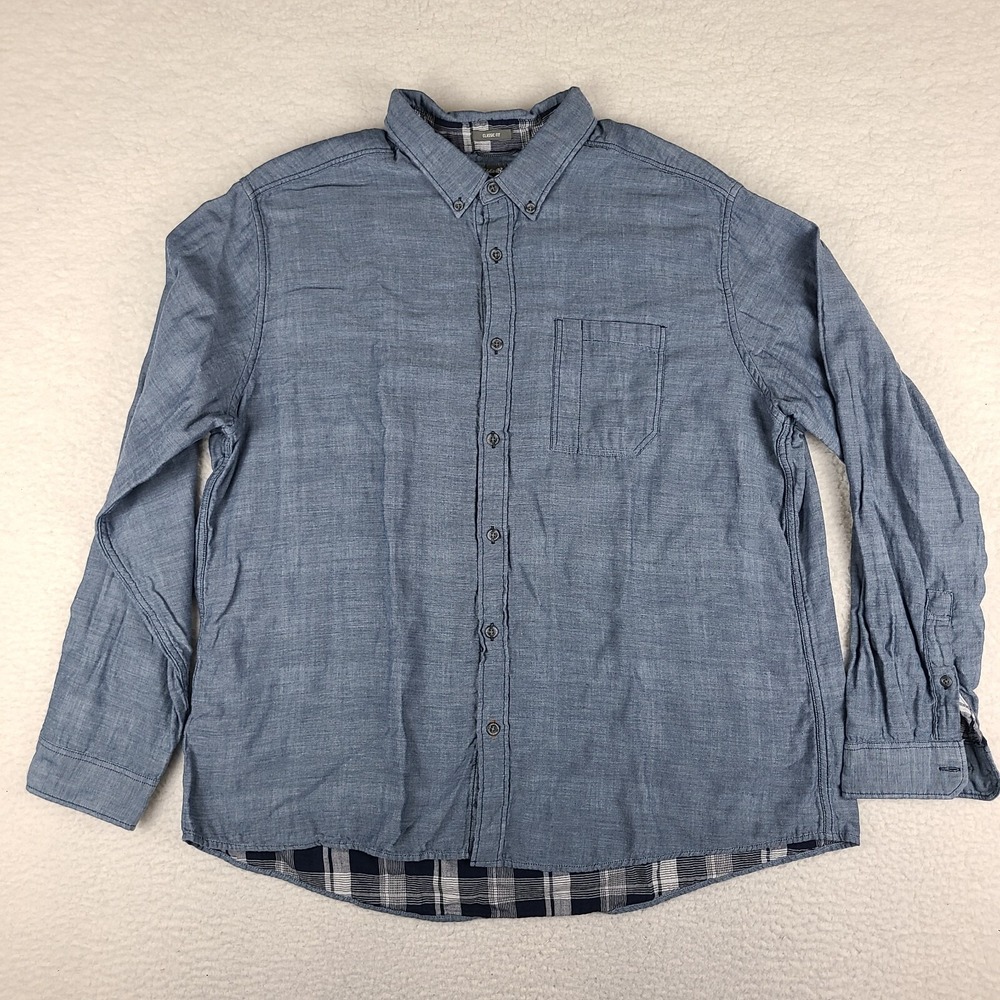 Eddie Bauer Shirt Mens 2XL XXL Blue Classic Fit‎ Plaid Lined Flannel Button Down